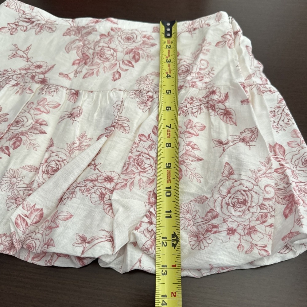 Love Tree Pleated Floral Skort Skirt Beige Pink Side Zip Elastic Waist Size M - Picture 5 of 10